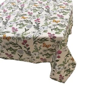 Floral Garden Tablecloth with Green, Pink, and Orange Accents